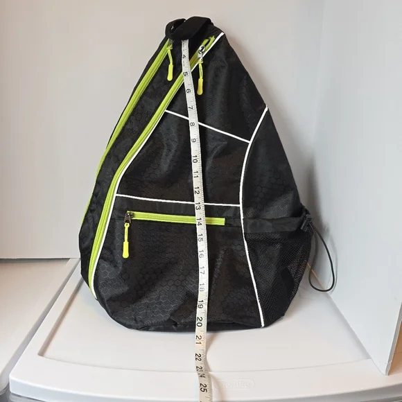 Unisex Black Crossbody Sling Bag Daypack Neon Yellow Green Sporty Travel Hiking - Picture 7 of 10